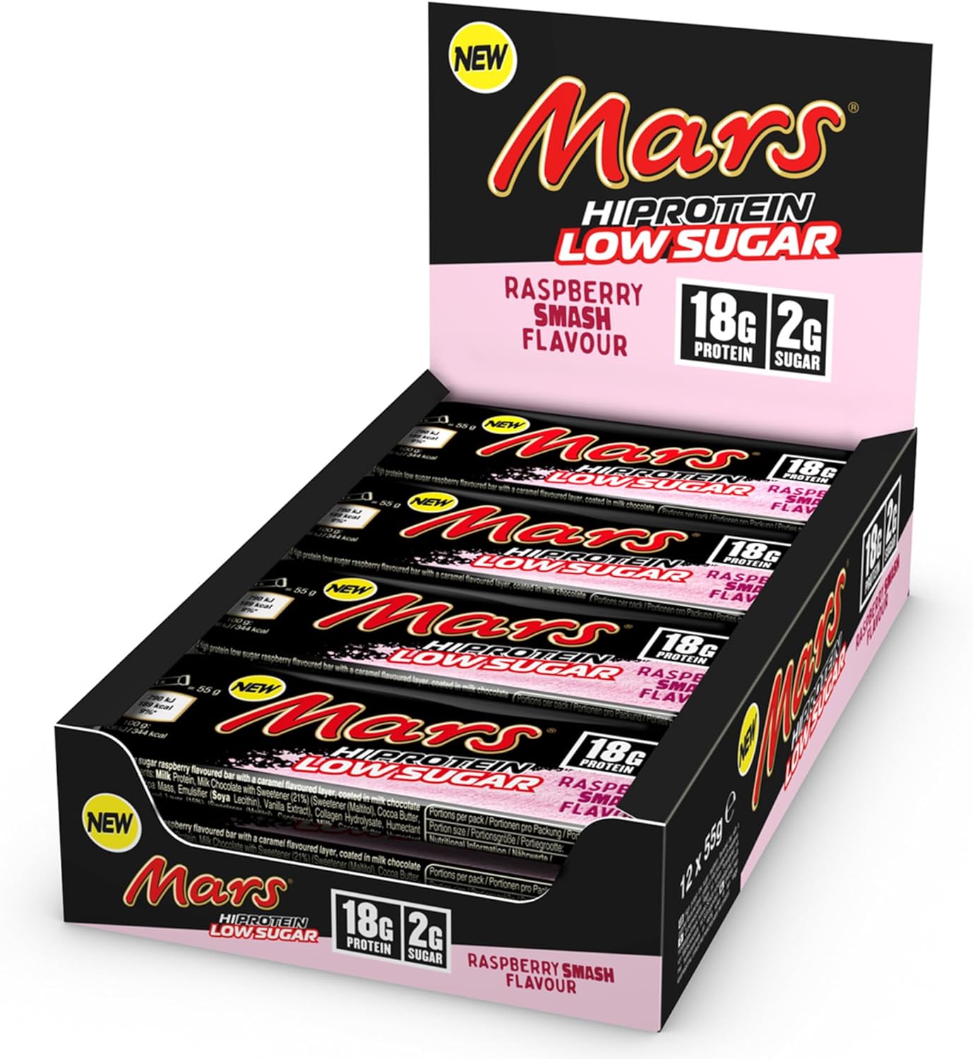 Mars Hi Protein Low Sugar 12x55g Raspberry Smash