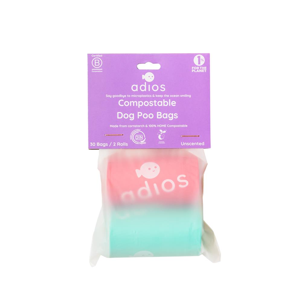 Adios Plastic_Compostable Poo Bag Rainbow 30 Pack Non Handle-pack of 2