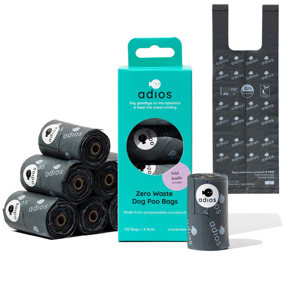 Adios Plastic_8 rolls in Grey 120 bags Handle on a Roll