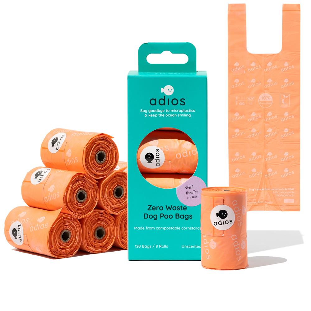 Adios Plastic_Compostable Poo Bags With Handles Pink- 120 bags