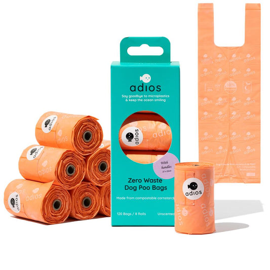Adios Plastic_Compostable Poo Bags With Handles Pink- 120 bags