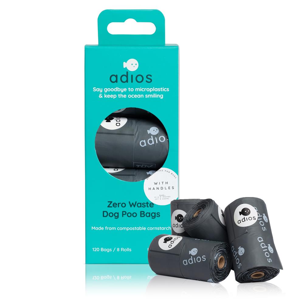 Adios Plastic_Compostable Poo Bag Grey 60 Pack with Handles