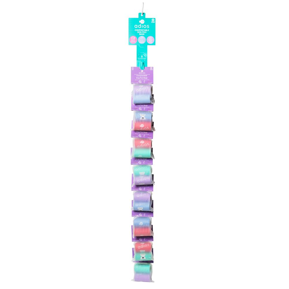 Adios Plastic_AP Compostable Poo Bag Non Handle. Display Strip Rainbow. 8 units