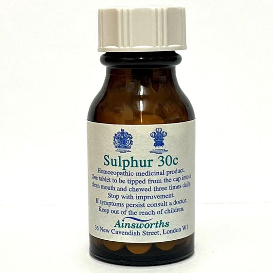 Ainsworths_Sulphur 30C Single Counter Remedy 120 tabs