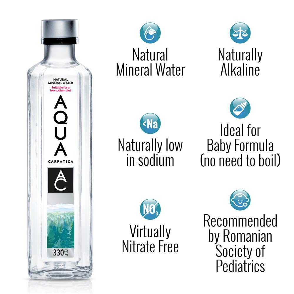 AQUA Carpatica_Still Natural Mineral Water 330ml GLASS Sodium Free-Pack of 12