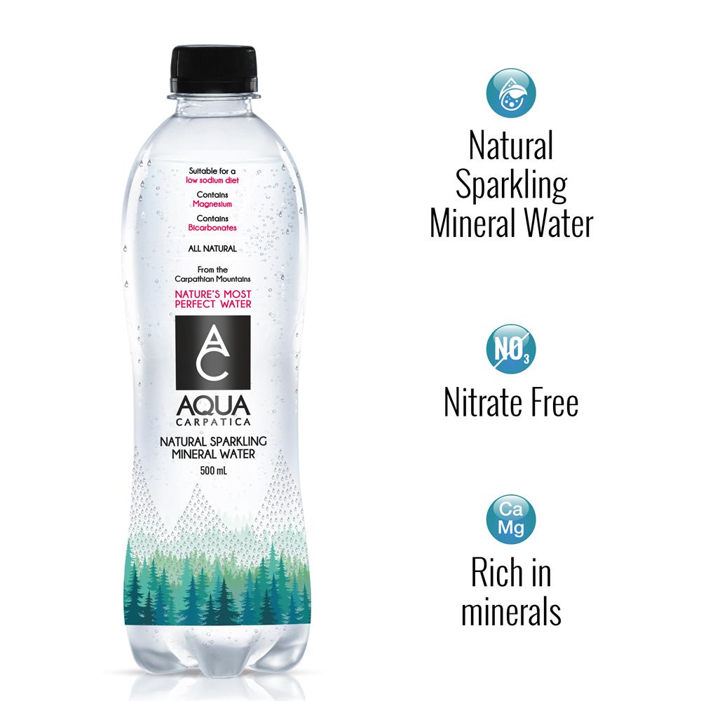 AQUA Carpatica_Sparkling Mineral Water 500ml PET Nitrate Free-pack of 12