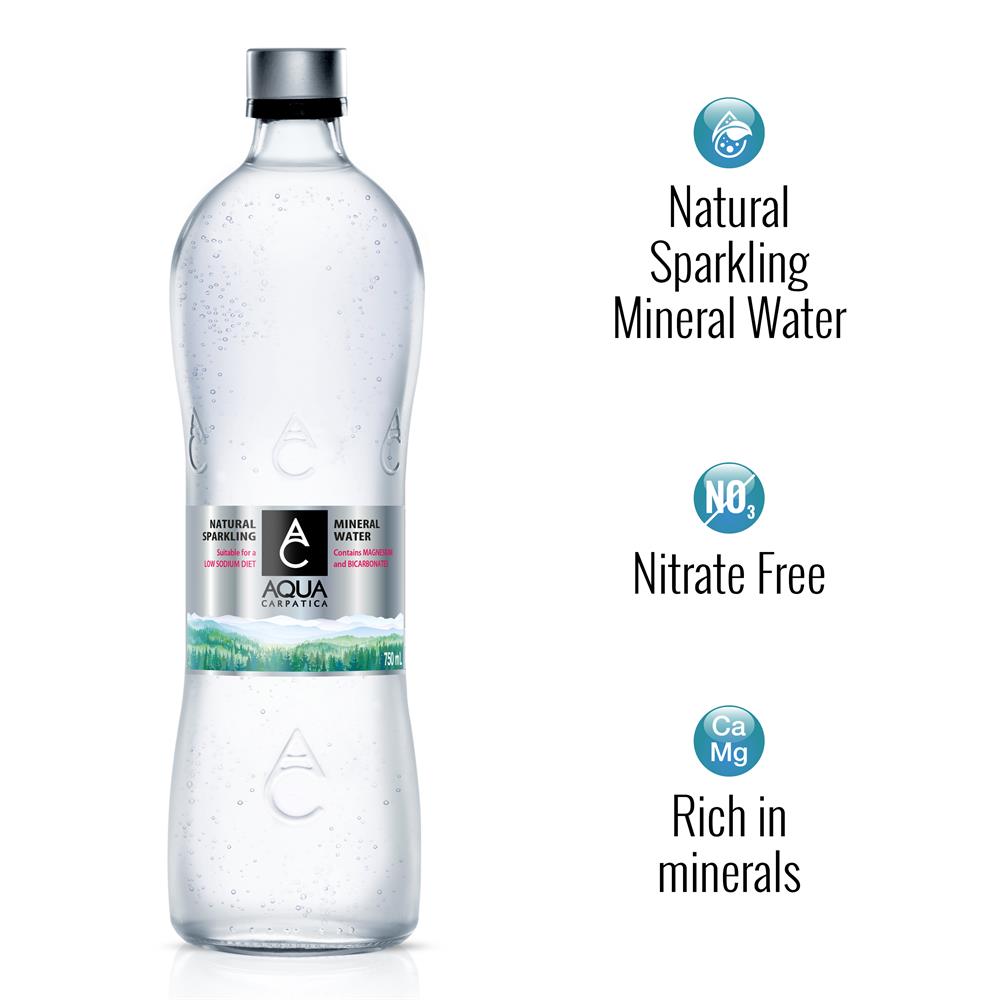 AQUA Carpatica_Sparkling Mineral Water 750ml GLASS Nitrate Free-Pack of 3