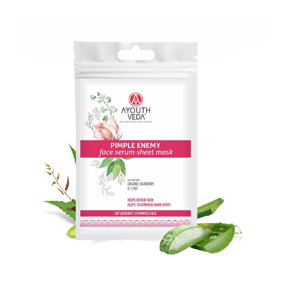 Ayouthveda_Pimple Enemy Face Serum Sheet Mask 20g-Pack of 4