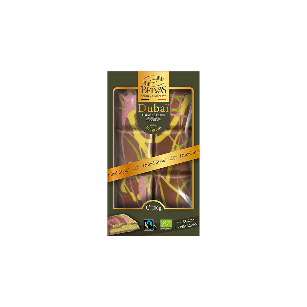 Belvas Tablette Dubai Pistachio Semi Dark Chocolate Bar 100g
