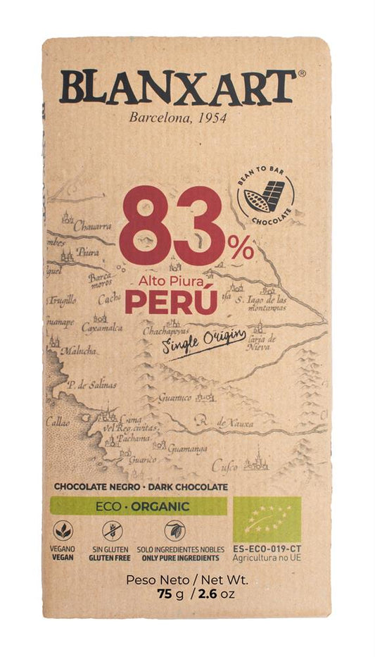 Blanxart_Premium Organic & Vegan 83% PERU Chocolate Bar 75g-pack of 3