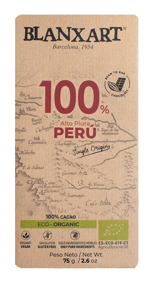 Blanxart_Premium Organic & Vegan 100% PERU Chocolate Bar 75g-pack of 3