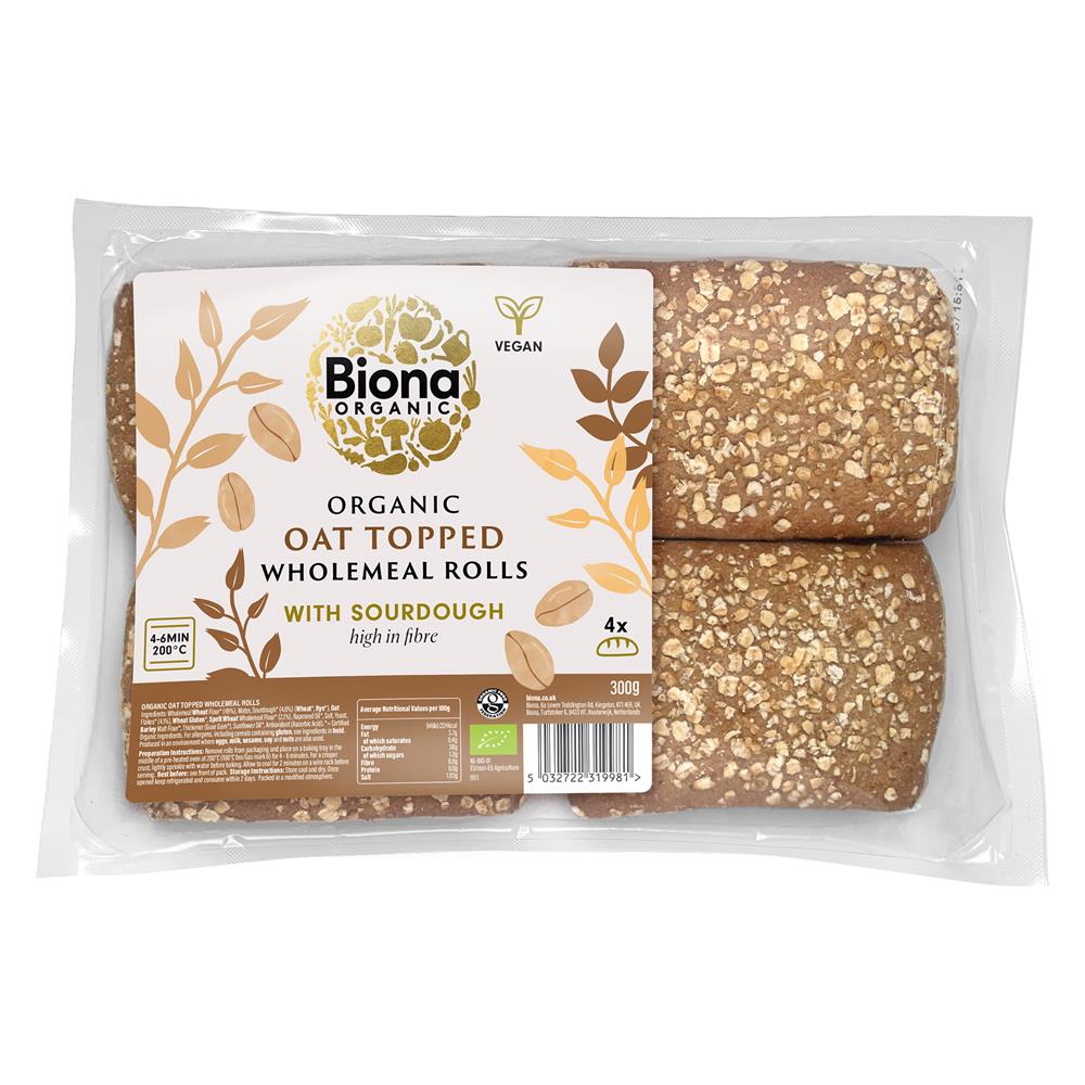 Biona_Organic Oat Topped Wholemeal Rolls (made with sourdough) 300g