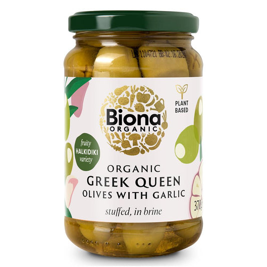 Biona Organic Greek Queen Olives Stuffed with Garlic 370g