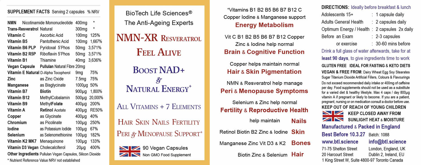 BioTech Life Sciences_NMN-XR Resveratrol Vitamins Anti-Ageing Hair Skin Menopause 90
