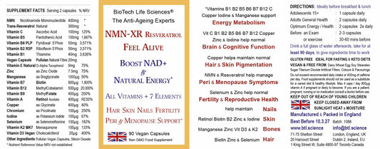 BioTech Life Sciences_NMN-XR Resveratrol Vitamins Anti-Ageing Hair Skin Menopause 90