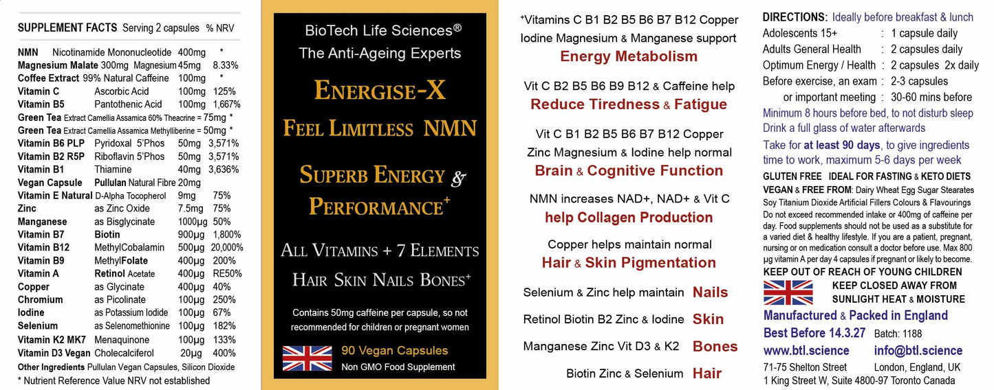 BioTech Life Sciences_Energise-X Feel Limitless Max Energy No Fatigue 90 caps NMN +Vits