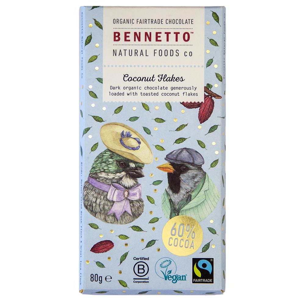 Bennetto_Organic Chocolate Bar Coconut Flakes 80g-Pack of 2