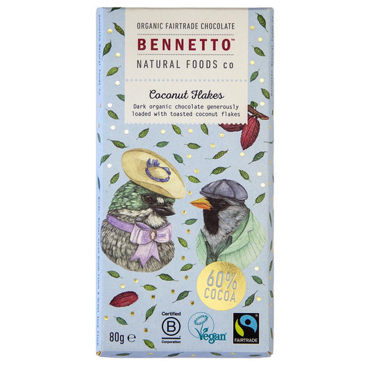 Bennetto_Organic Chocolate Bar Coconut Flakes 80g-Pack of 2