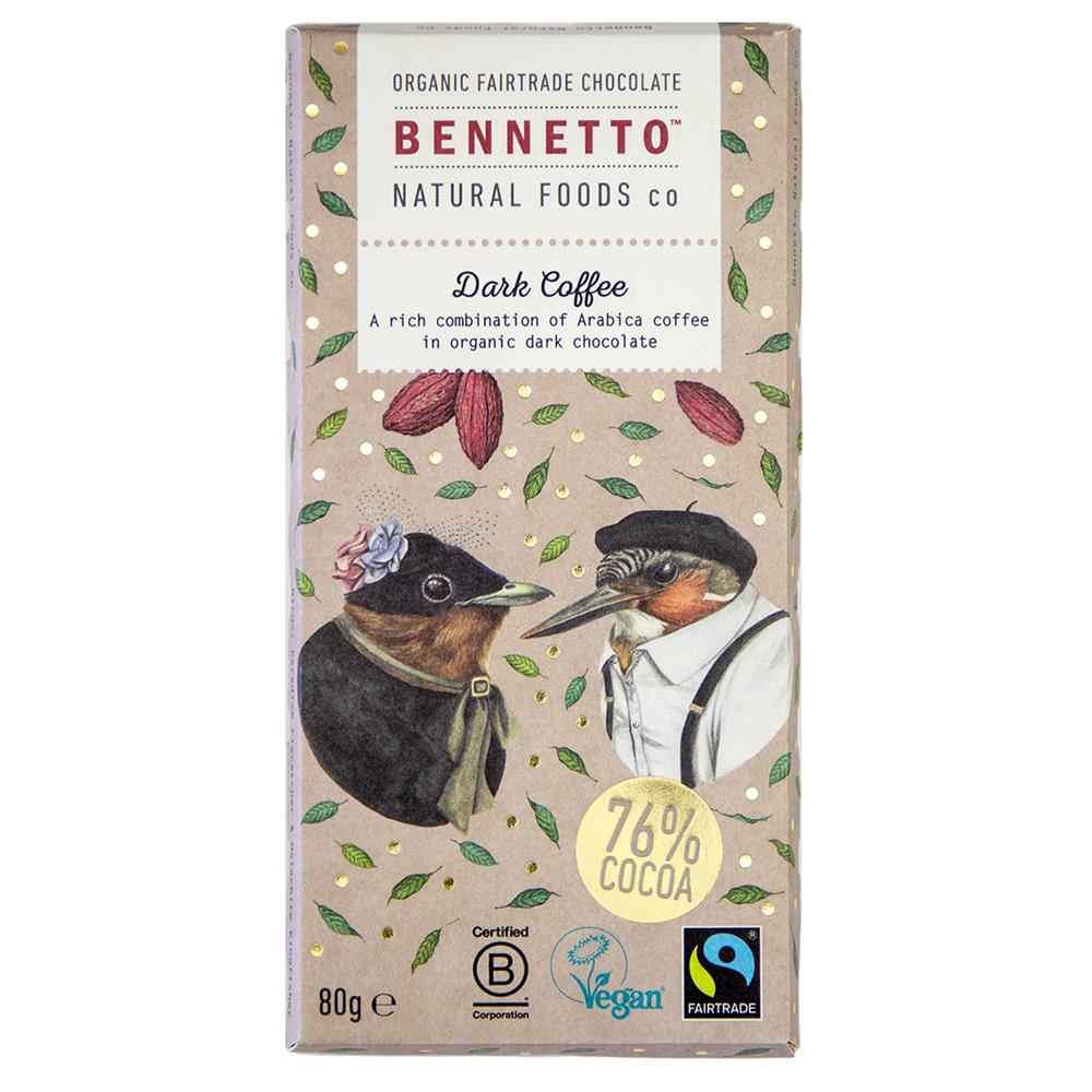 Bennetto_Organic Chocolate Bar Dark Coffee 80g-Pack of 2