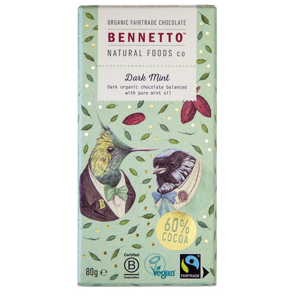 Bennetto_Organic Chocolate Bar Dark Mint 80g-pack of 2