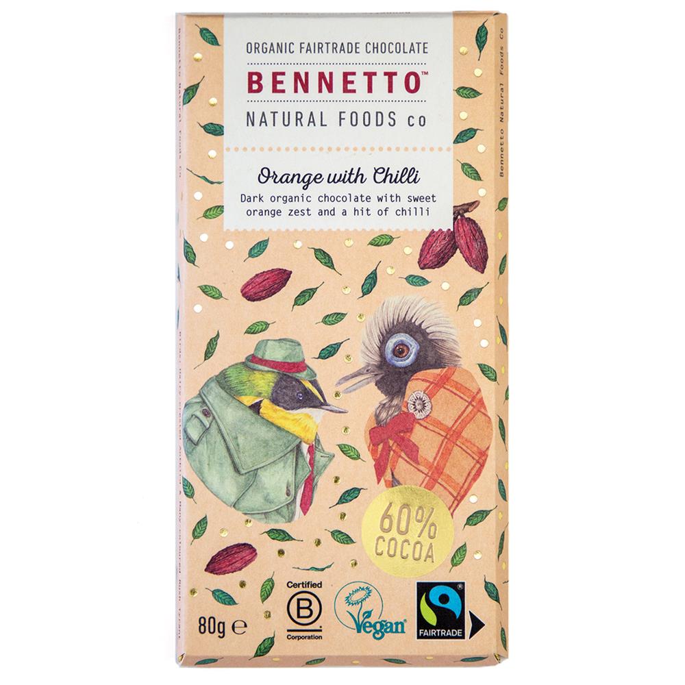 Bennetto_Organic Chocolate Bar Orange with Chilli 80g-pack of 2