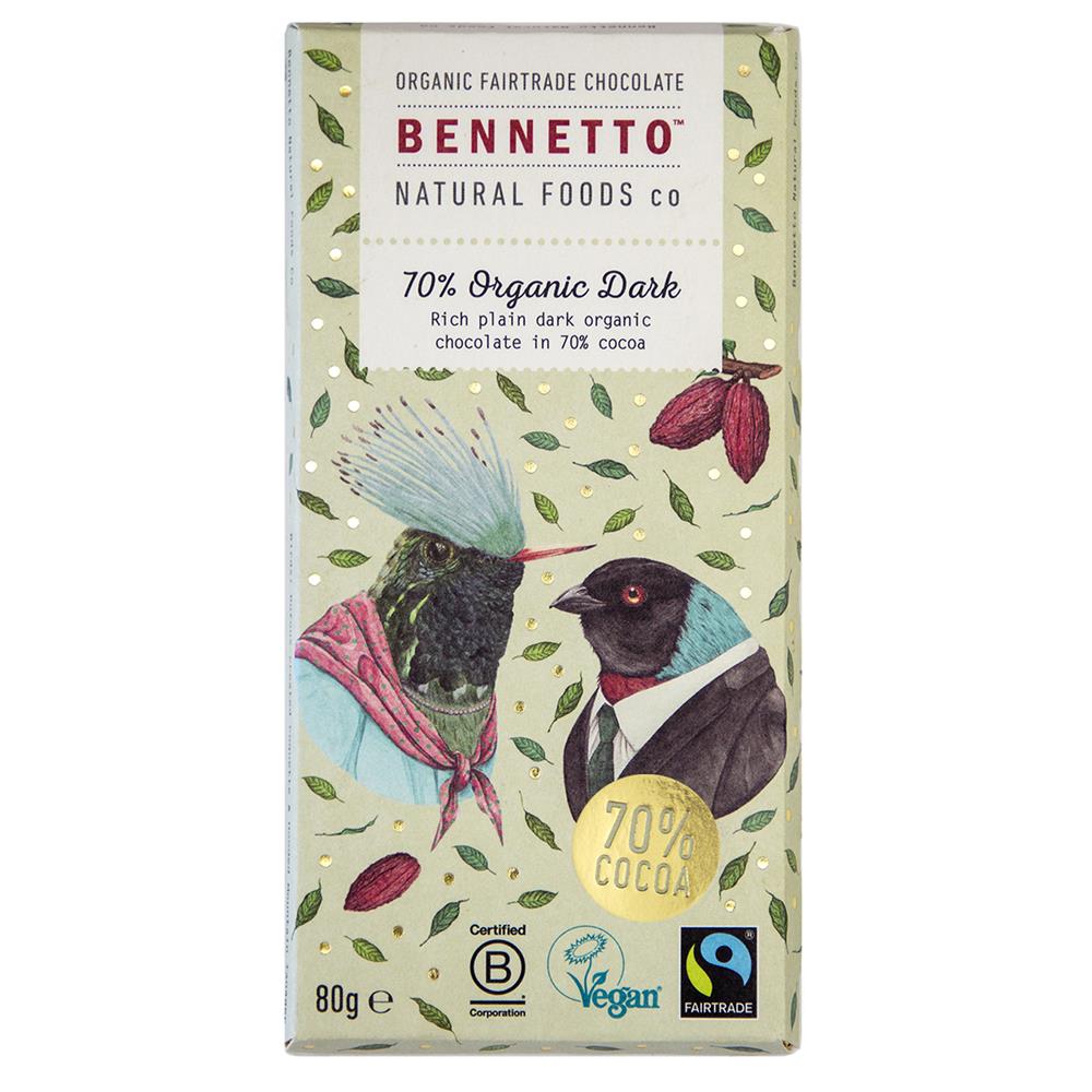 Bennetto_Organic Chocolate Bar 70% Dark 80g-Pack of 2