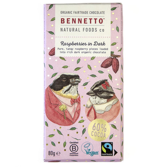 Bennetto_Organic Chocolate Bar Raspberry in Dark 80g-Pack of 2