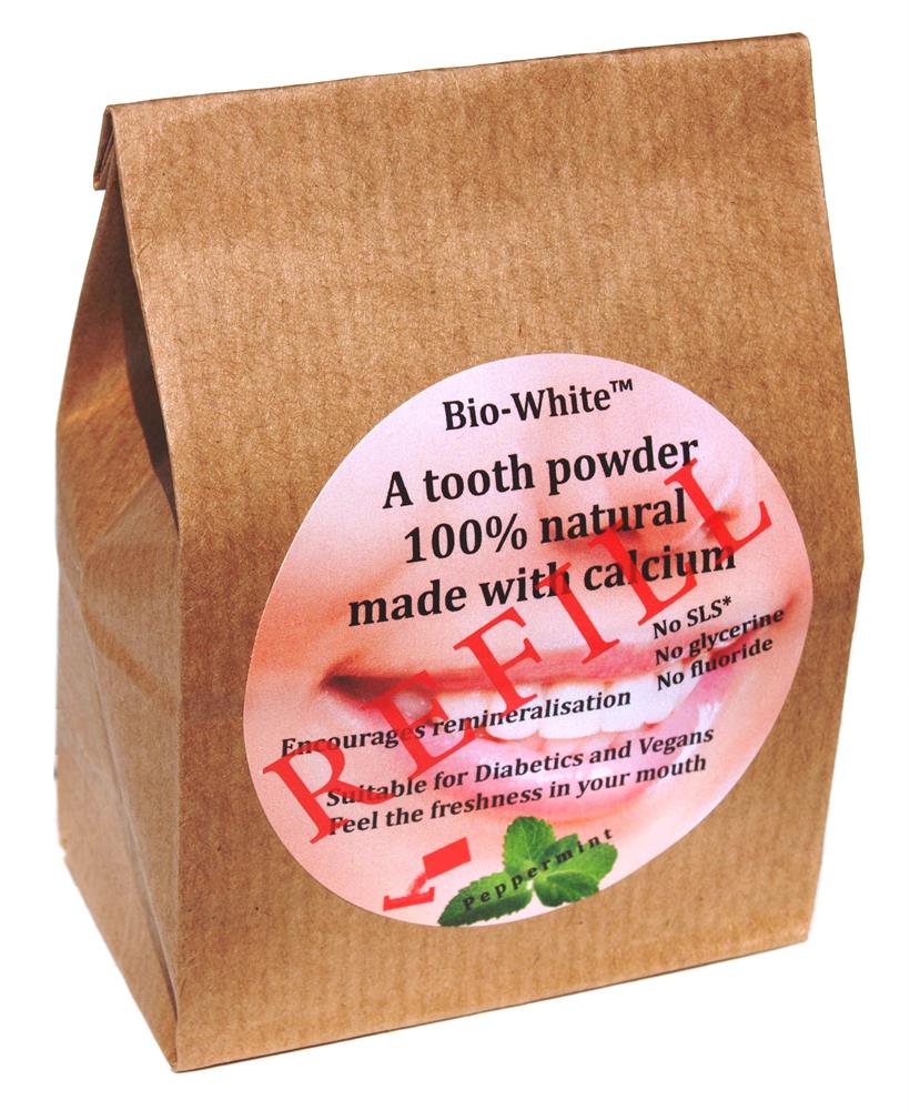 Bio-White_Tooth Powder Peppermint refill in a paper bag 35g