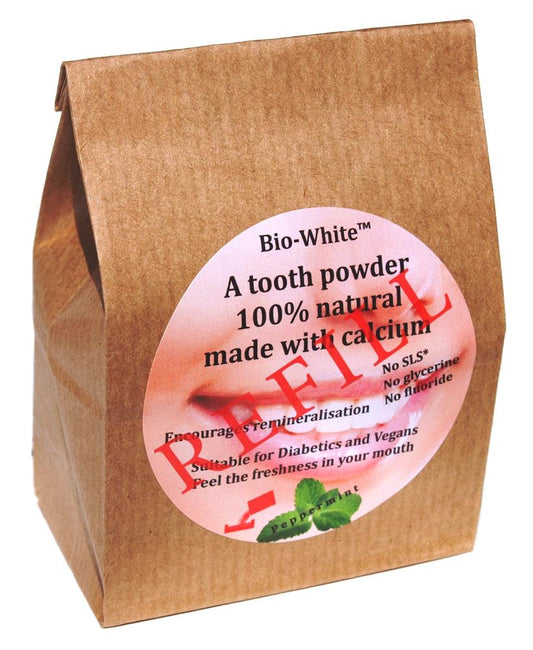 Bio-White_Tooth Powder Peppermint refill in a paper bag 35g