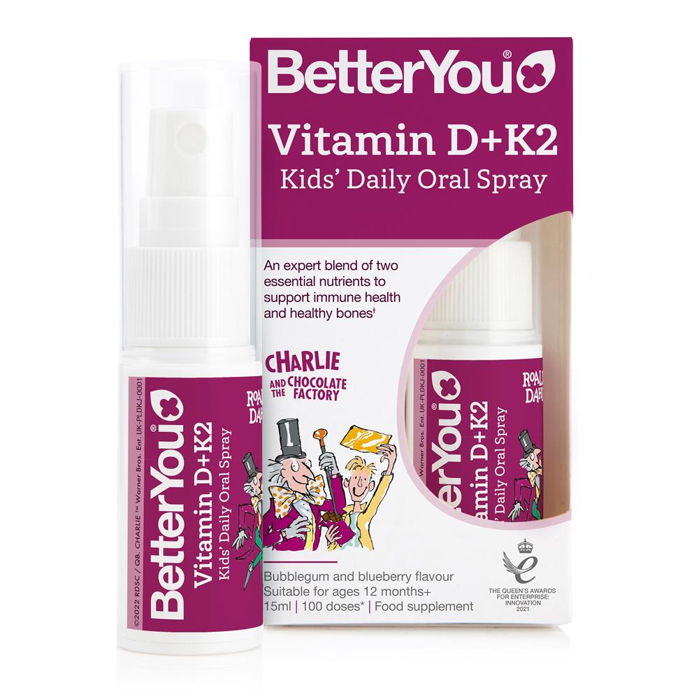BetterYou_KIDS blend of vitamins D3 and K2 to support immune health.
