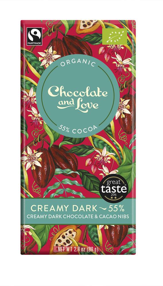 Chocolate and Love_Organic/Fairtrade creamy dark chocolate with cacao nibs 55%-pack of 14
