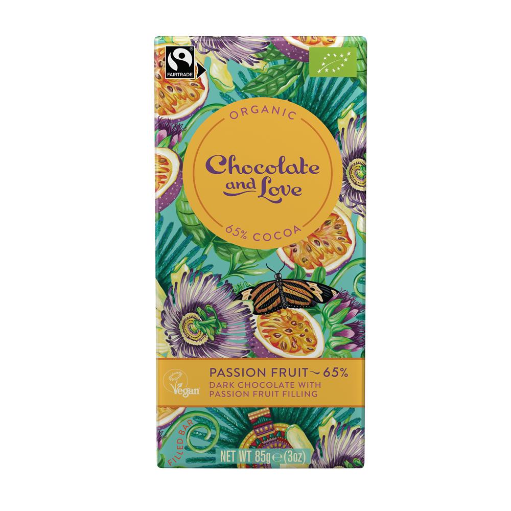 Chocolate and Love_Organic/Fairtrade filled Dark Choc - Passion Fruit 65% Cocoa 85g