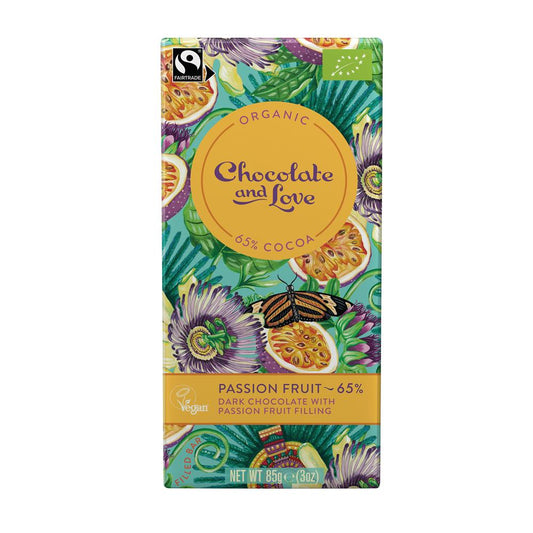 Chocolate and Love_Organic/Fairtrade filled Dark Choc - Passion Fruit 65% Cocoa 85g