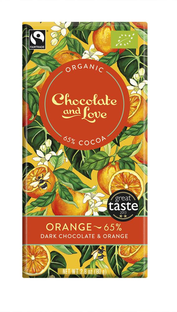 Chocolate and Love_Vegan/Organic/Fairtrade Orange Dark Chocolate 65%-pack of 14