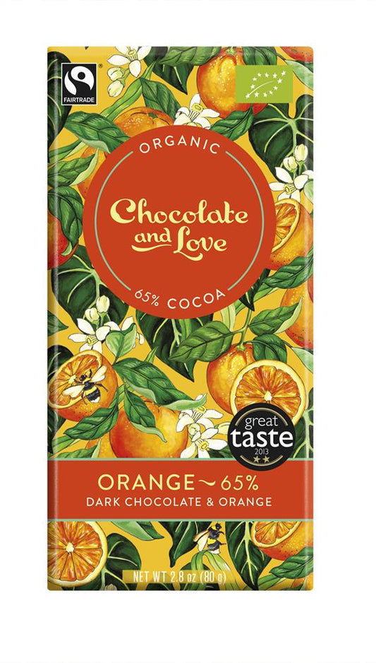 Chocolate and Love_Vegan/Organic/Fairtrade Orange Dark Chocolate 65%-pack of 14