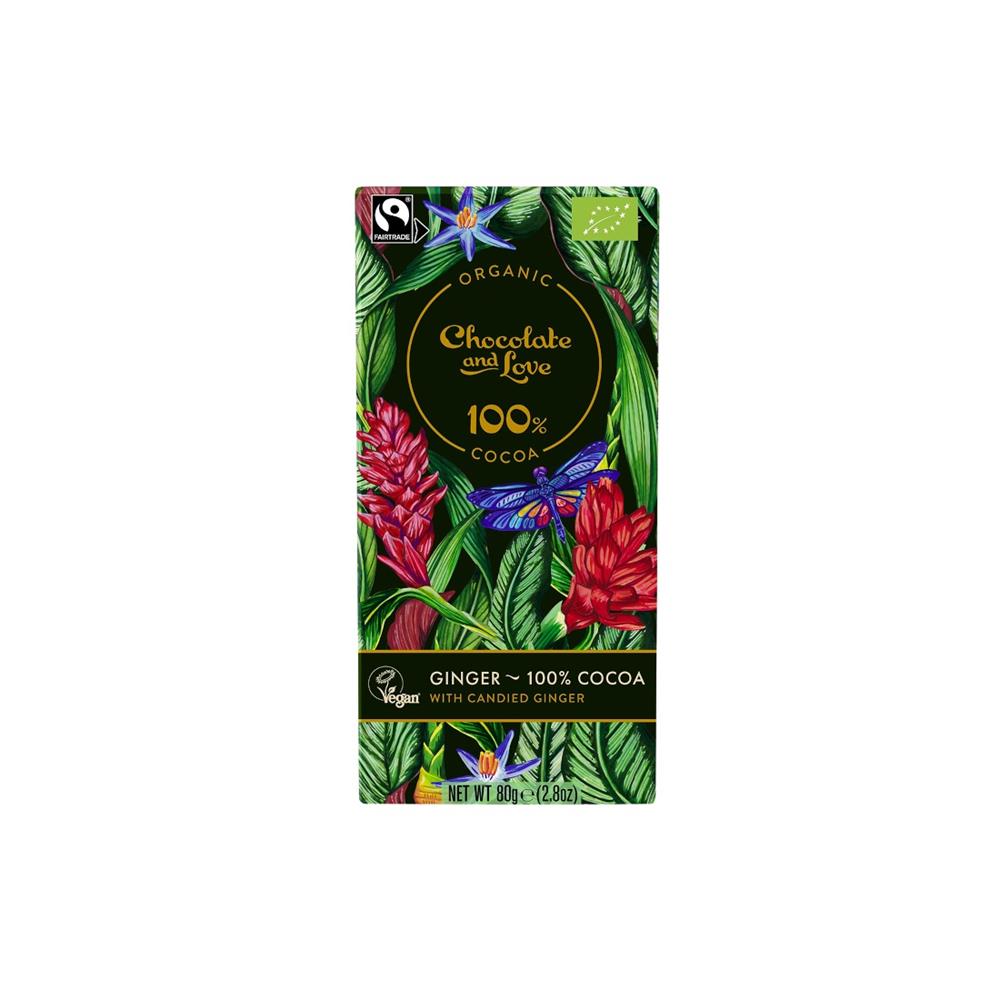 Chocolate and Love_Organic/Fairtrade Cocoa with Candied Ginger - 100% cocoa 80g