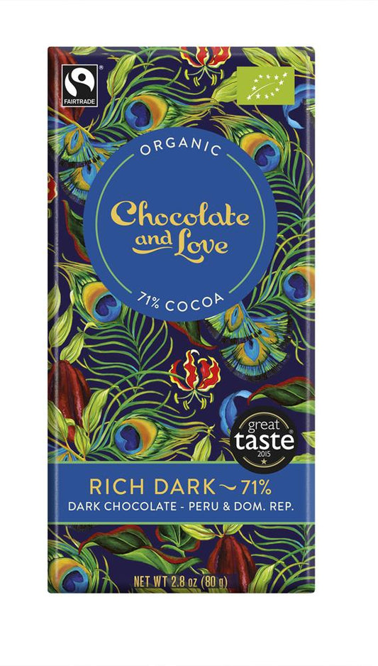 Chocolate and Love_Rich Dark Organic/Fairtrade dark chocolate 71%-pack of 14