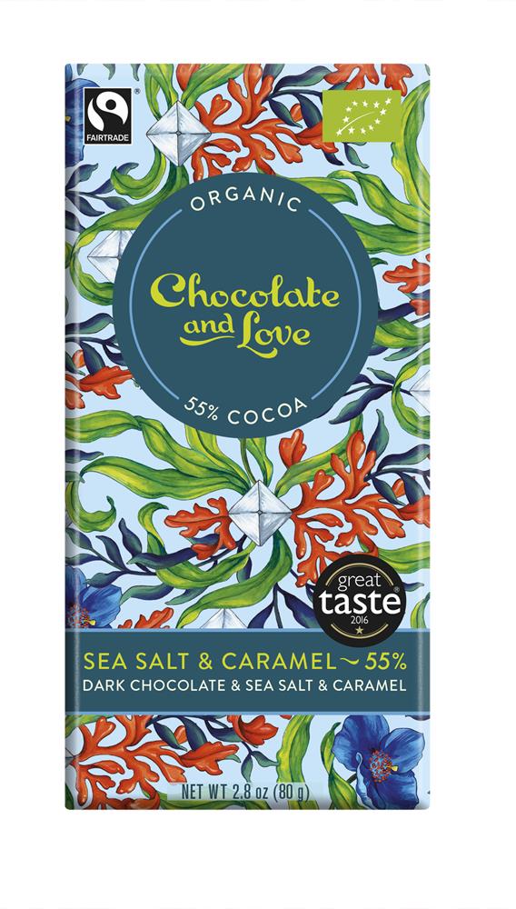 Chocolate and Love_Organic/Fairtrade dark chocolate with caramel and sea salt 55%-pack of 14