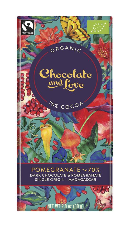 Chocolate and Love_Organic/Fairtrade dark chocolate with pomegranate 70% 80g-pack of 14