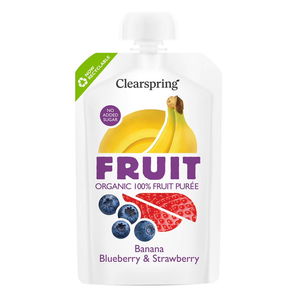 Clearspring_Organic FRUIT 100% Fruit Puree - Banana Blueberry & Strawberry 10-pack of 6