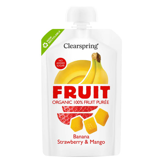 Clearspring_Organic FRUIT 100% Fruit Puree - Banana Strawberry & Mango 100g-Pack of 6