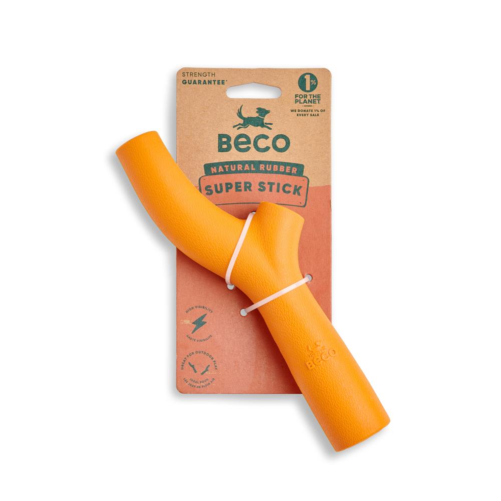 Beco_Interactive fetch chew dog toy for stick lovers. 1 orange stick.