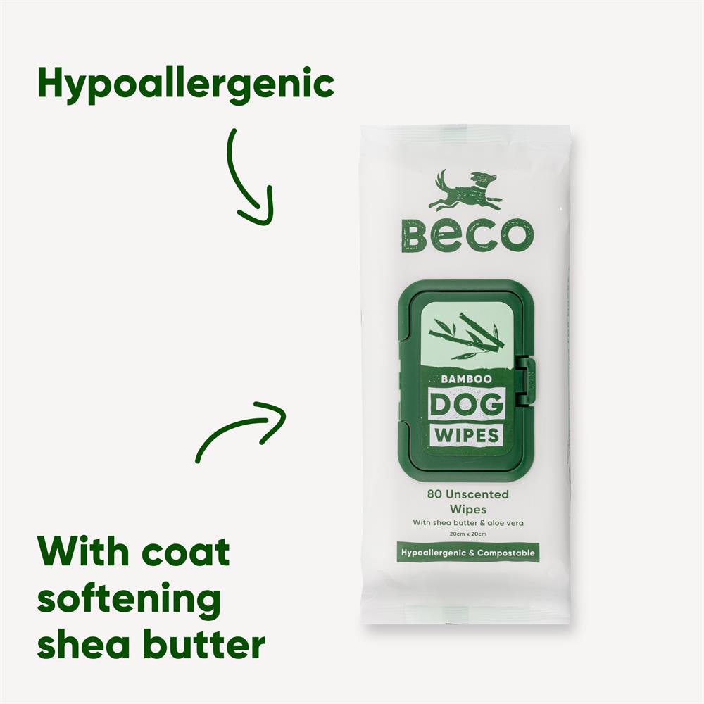 Beco_Gentle Dog wipes infused with shea butter and aloe vera. 80pack