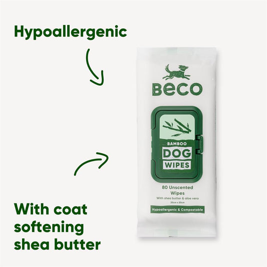 Beco_Gentle Dog wipes infused with shea butter and aloe vera. 80pack
