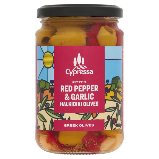 Cypressa_Pitted Halkidiki Olives with Red Pepper & Garlic 315g-pack of 2