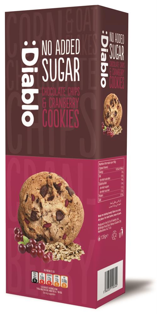 Diablo Sugar Free_Choc Chip & Cranberry Cookies 135g-pack of 2