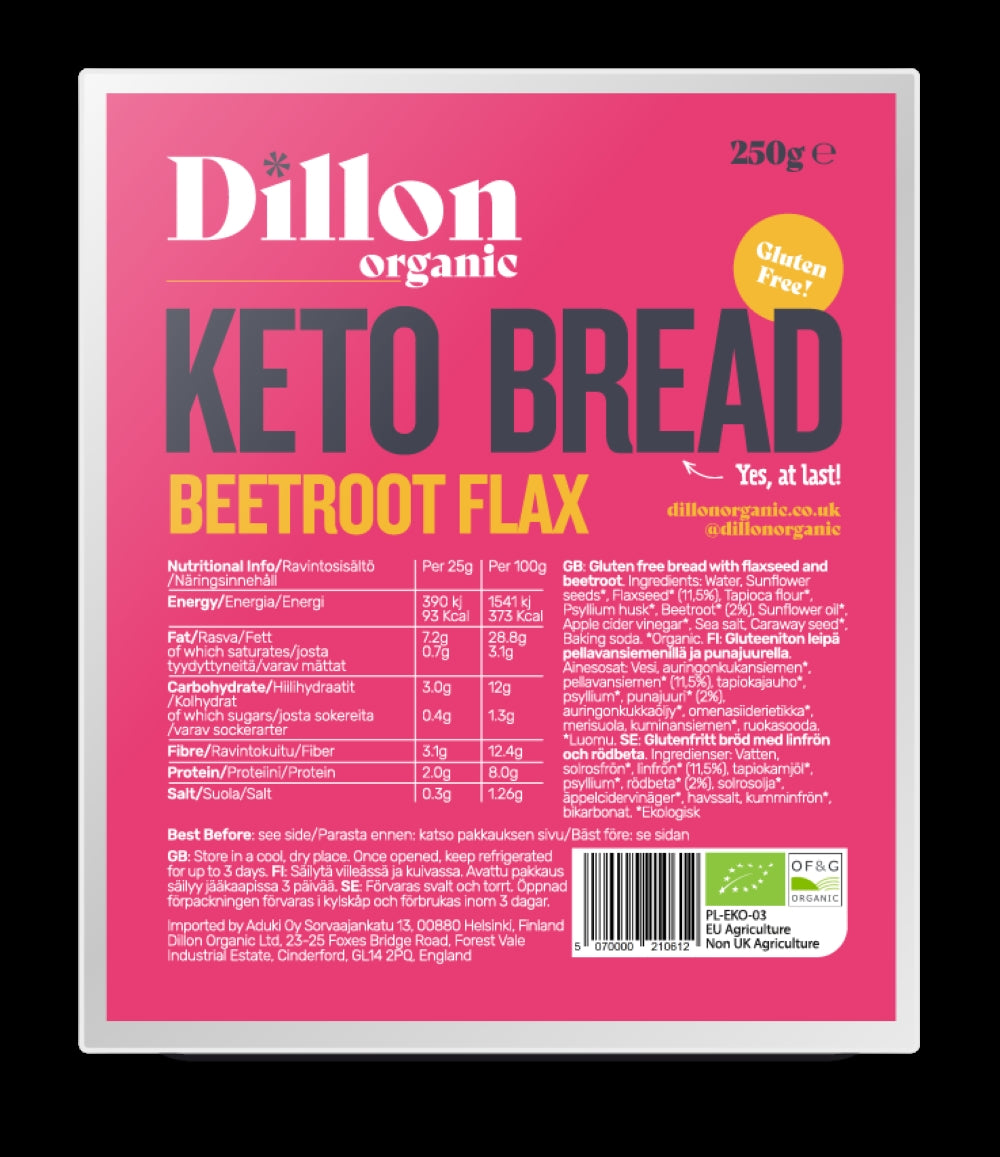 Dillon Organic_Beetroot Flax Keto Bread 250g