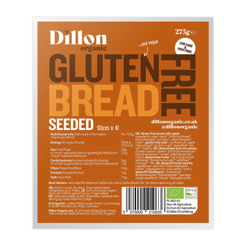 Dillon Organic_Sliced Gluten Free Seeded Bread 275g-pack of 2