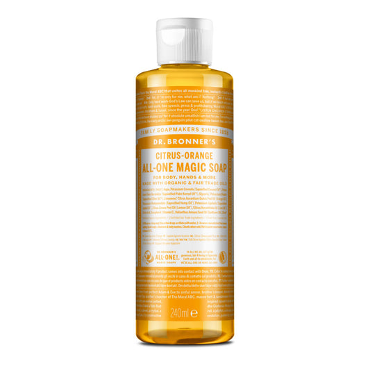 Dr Bronner_Org All One Magic Citrus Liquid Soap 240ml. Orange scented
