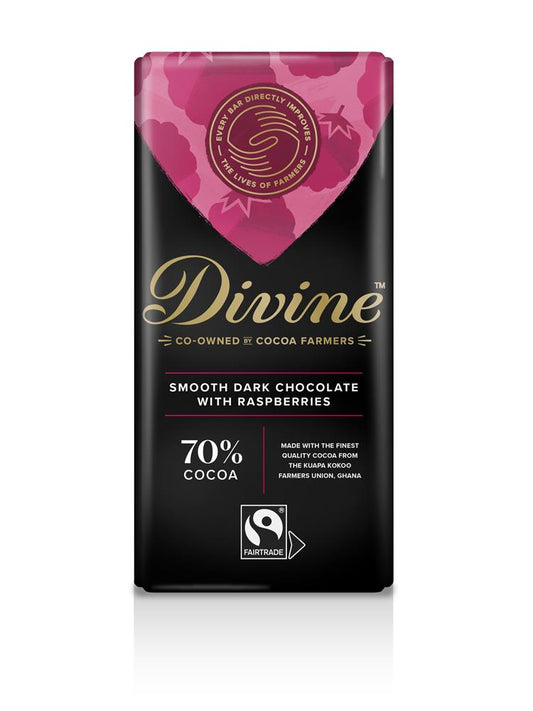 Divine Chocolate_Vegan Dark Chocolate with Raspberries 90g-pack of 3